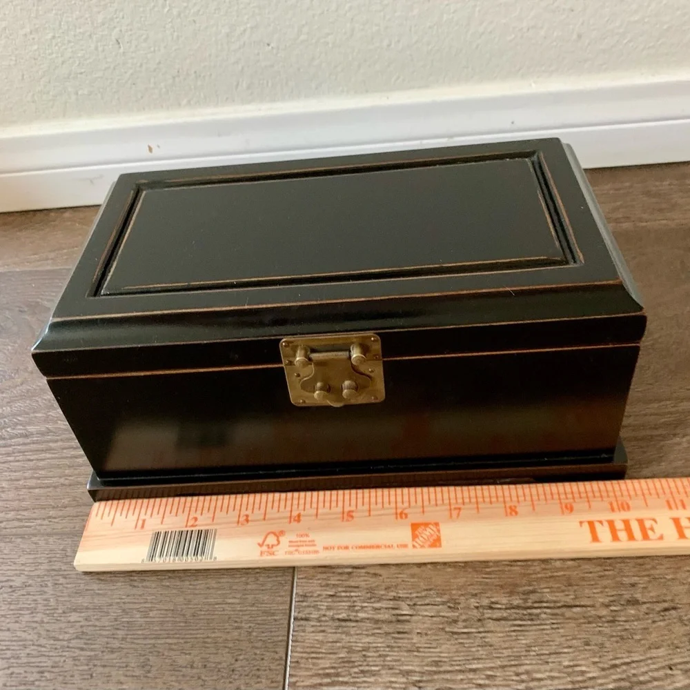 Vintage Wooden Asian Jewelry Box With A Key